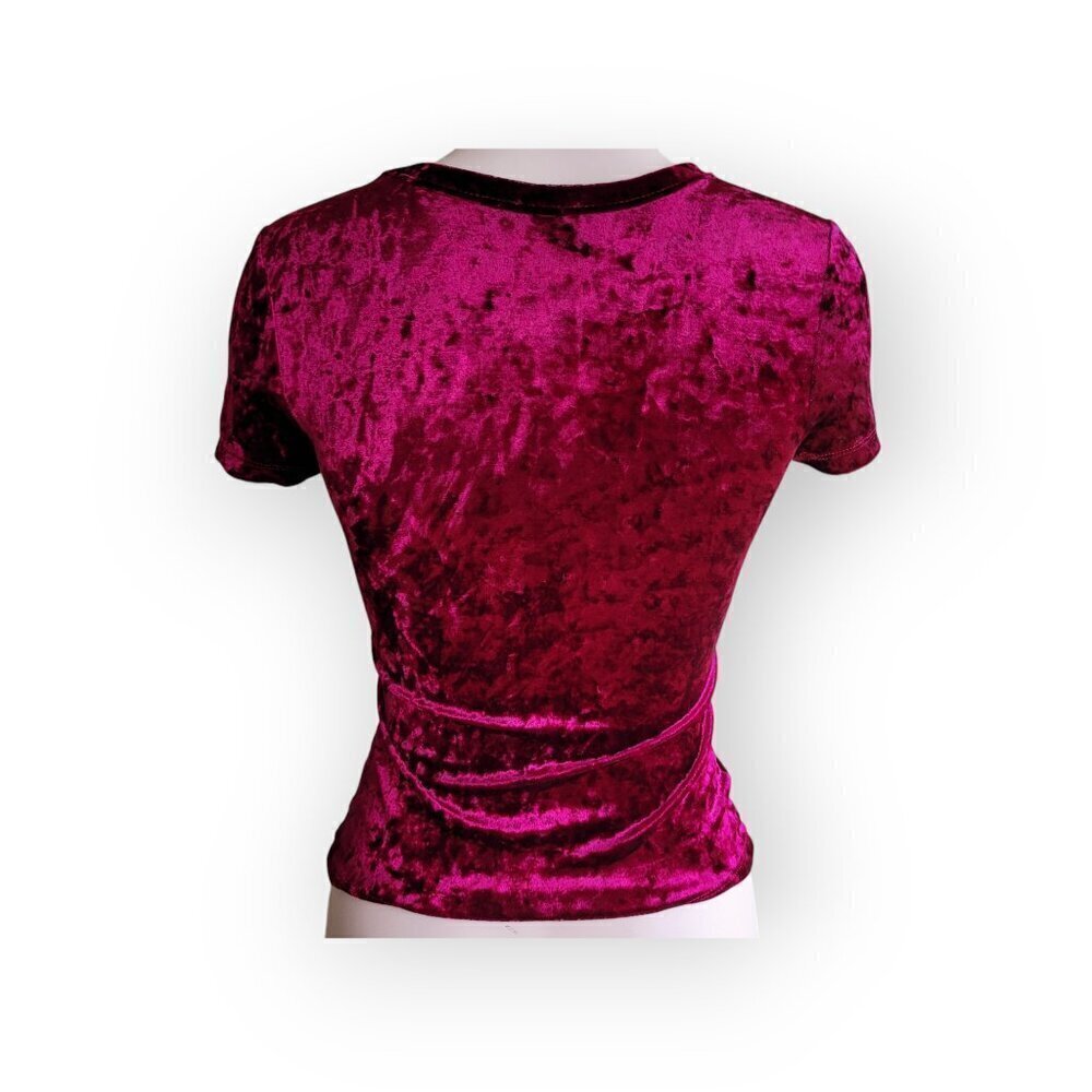 Free People Crushed Velvet Bordeaux Baby Tee XS 90s Throwback Festive Fitted Top - Picture 3 of 8